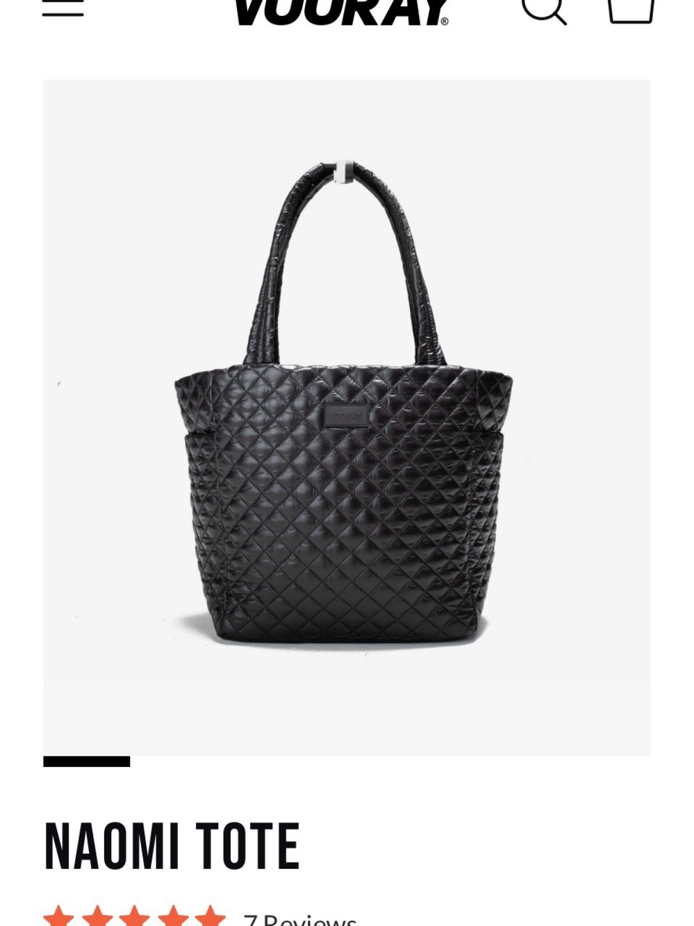 VOORAY Naomi Quilted Black Tote Bag